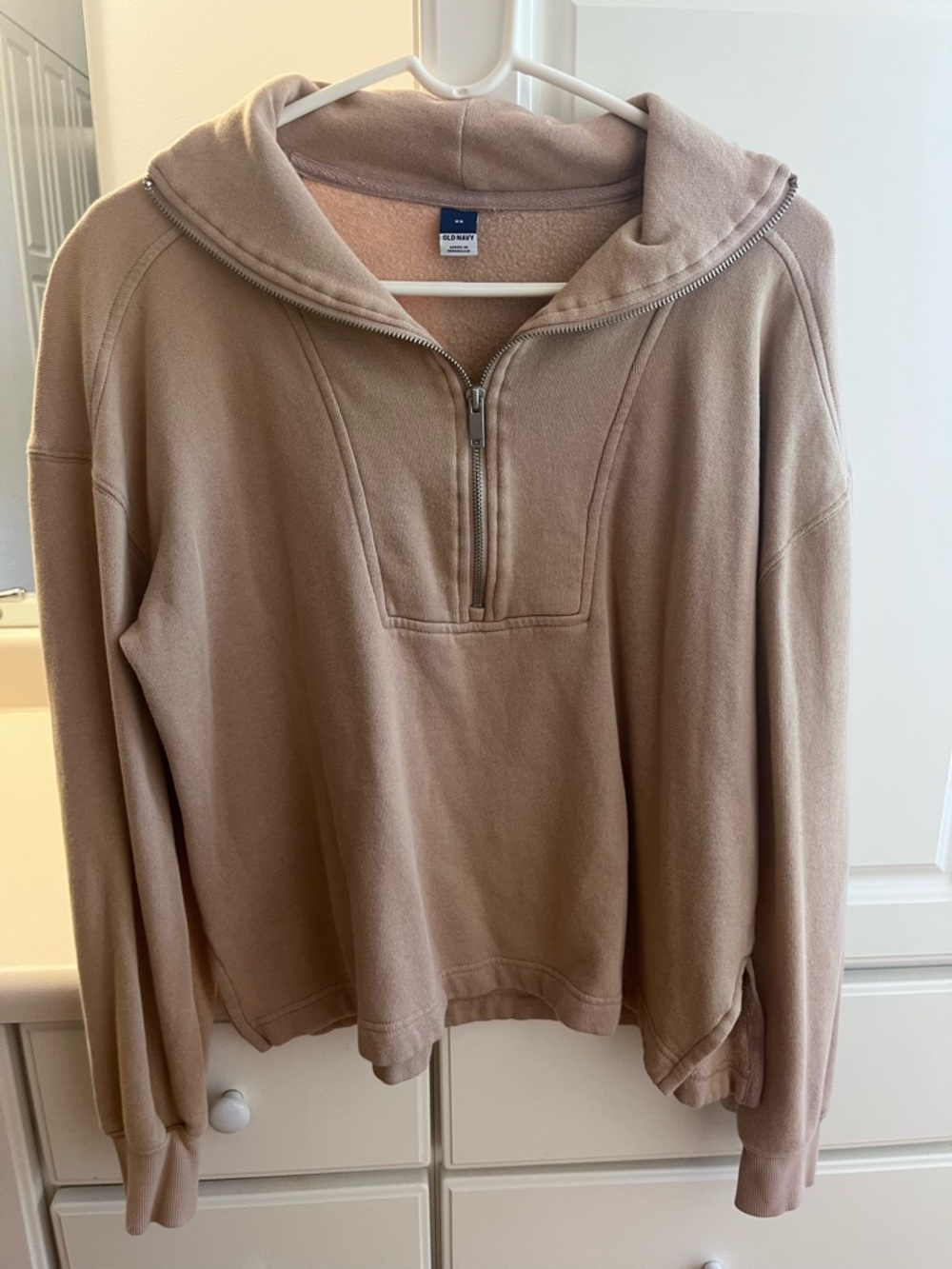 Old Navy Taupe Half-Zip Hooded Pullover